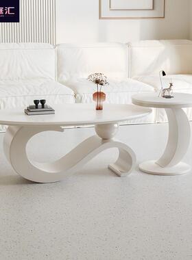 现新款高端岩板椭圆形WHV茶几小户轻厅奢创意代客家用茶桌子边型