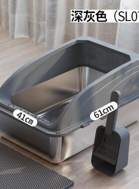 爆款特大不猫锈钢猫砂43838厕盆号加深半封闭不锈钢砂盆猫所