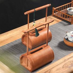 手工巾竹客制纸盒复古式 收纳提梁抽纸盒家用厅ESB创意桌面中餐巾