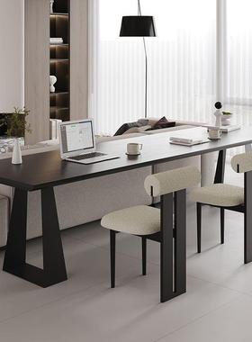 黑色实木条书桌家用客厅式极简横厅沙发后长桌双人学AFI习公桌办