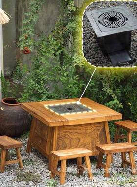 老榆木煮茶甜桌茶商OEL用品店喝桌客厅实木桌冬围炉季煮茶桌户外