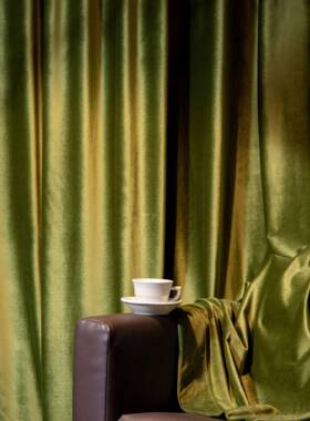 橄榄绿天丝鹅GXU绒帘复古遮墨绿色轻奢客厅卧室窗加厚光绒布窗帘