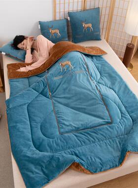 两高克重秋保22263暖抱冬合枕被子厚款二一简约贴布绣纯色用抱枕