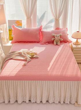 2三025新款韩厚丝式纯棉蕾AOS床裙单件加公主风全棉简约纯色夹棉
