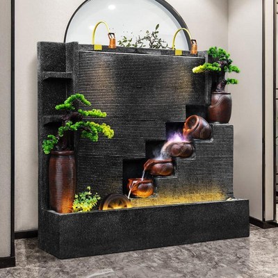 水幕墙假山喷泉大型流水摆件屏风招财庭院客厅办公室水景公司厂家