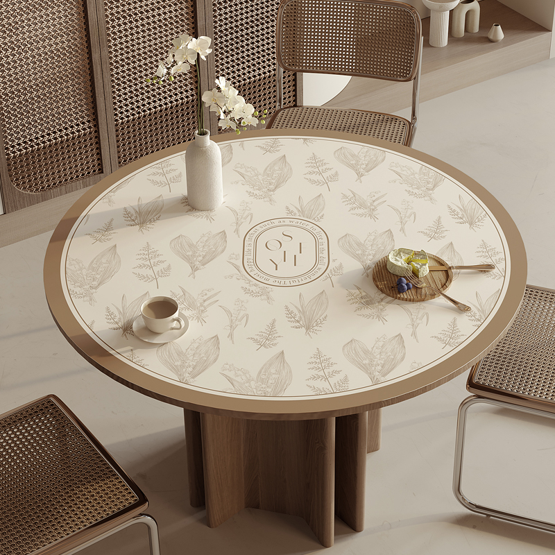 复古奶油风圆桌桌垫防水防油防烫免洗餐桌茶几圆桌皮革桌布高级感