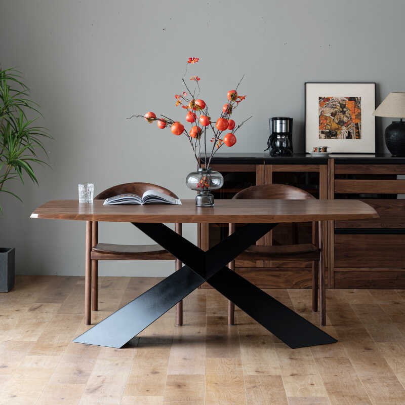 妙梵聚味台北美黑胡桃木餐桌实木大板桌办公桌铁艺长方形饭桌