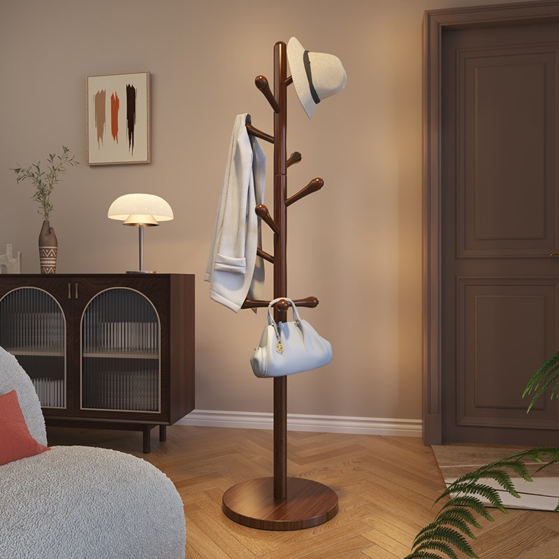 简约挂衣架卧室家用落地式加厚加粗树枝晾衣架秋冬实木榉木衣帽架