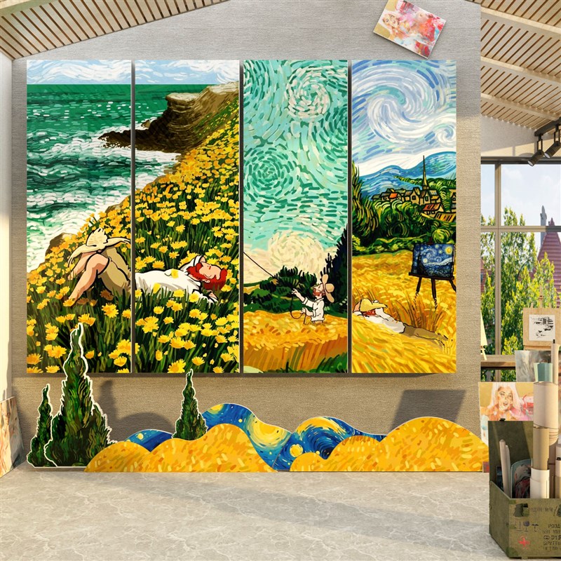 梵高主题环创美术教室装饰画室展布置幼儿园墙面成品文化走廊材料
