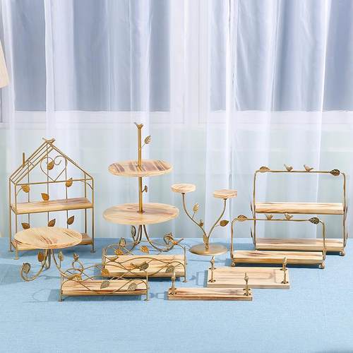 6复子B76EMM古木质甜品台摆件点心架实木蛋糕托盘森林系展套装摆