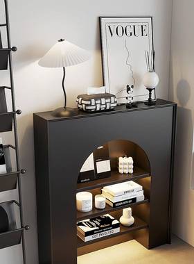 式展带灯仿真炉装饰柜法黑色示玄关边柜壁复古靠墙置QFK物架直播