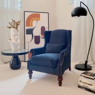 美式复古老虎椅单人沙现法代式发查尔顿靠背休闲轻奢高EEL布艺沙