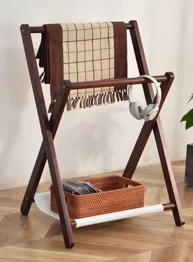 实木折叠衣架置物边架榉飘窗收纳架65135卧室床临时木衣架落地