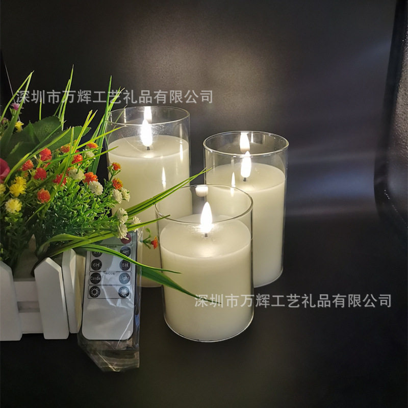 直供黑灯蕊火焰 led电子蜡烛灯摇摆玻璃10健遥控仿真三件套装婚庆