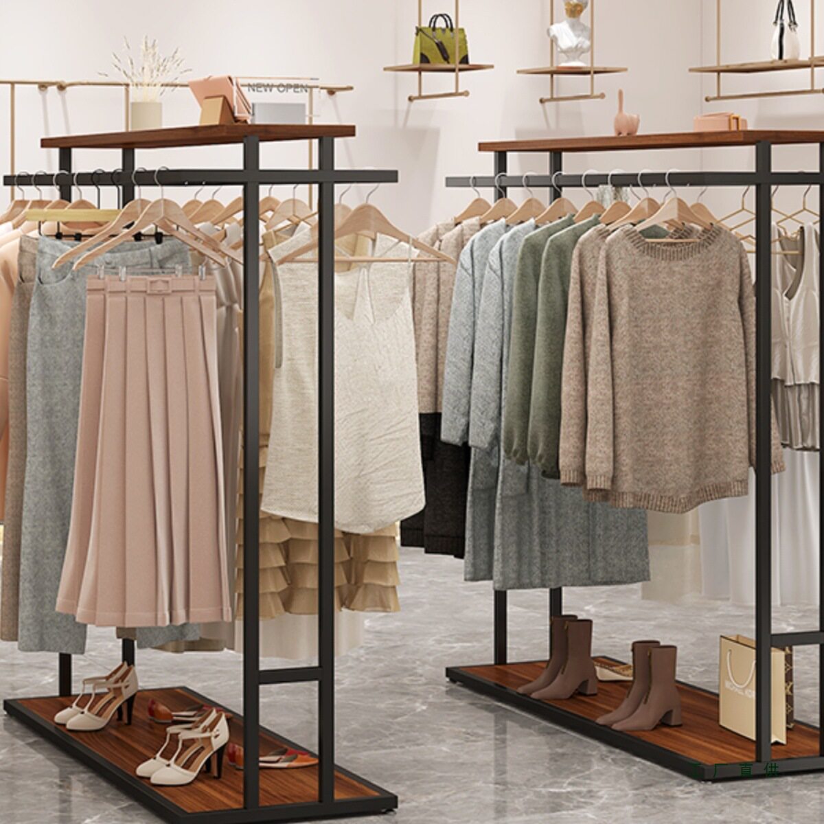 服装店展示架落地式店铺双排衣架中岛展示台裤子收纳中间挂衣架子