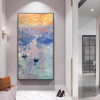 画关装饰画现代约入户走玄廊BHI挂画竖版手简绘风景油轻奢过道墙