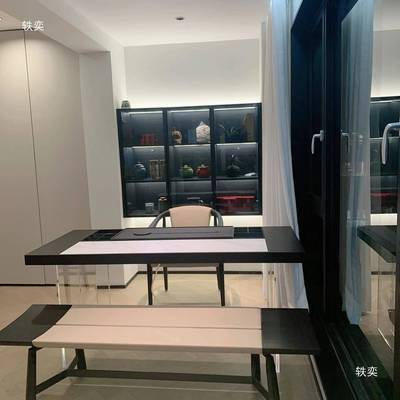 意桌式极简茶QAX现代亚办克力泡茶桌公室新中式阳台实木茶岩板悬