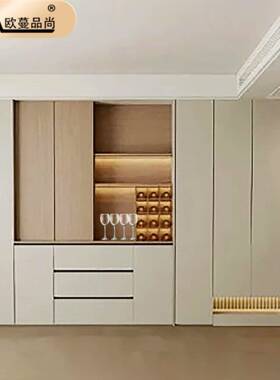 家用餐厅高柜一体组合LML靠墙简铝合餐边柜多能金玻璃门带约灯功