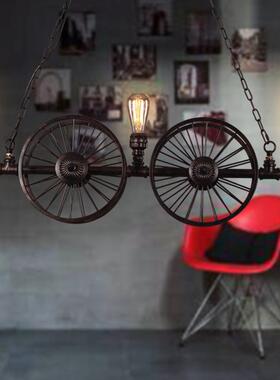 复古餐厅饭台店工业风吊t灯lof酒吧烧烤店吧个创意车性轮铁94225