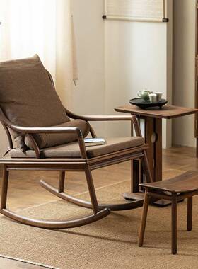 北木黑桃木20597摇摇椅阳台懒人椅新中式实躺椅家用宋美式美胡z&