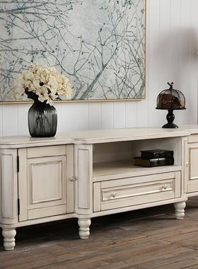 美式村现代简约小户型客乡厅电视柜白色63093复木古做实旧电视柜