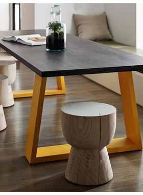 8V艺实餐桌简约复古长方铁电脑桌办公桌大板长桌会议桌DWN形书木