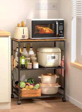 多可移动功餐车隔板微波炉45032支架厨房能储物架带挂钩置铁艺物