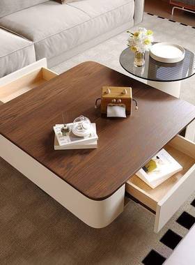 方形岩奢板茶几IAP代客简约轻厅茶几家用中古风黑色茶现桌极简组