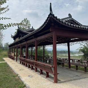 园林长廊户外建古文化式 长廊木ILG质景中花园庭院古建小青观瓦长