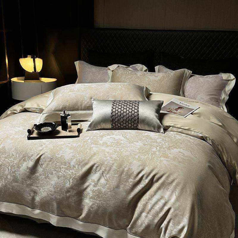 四季轻奢新款丝棉色织提花居床PZ1090上四天件套睡床裸单冰丝被套