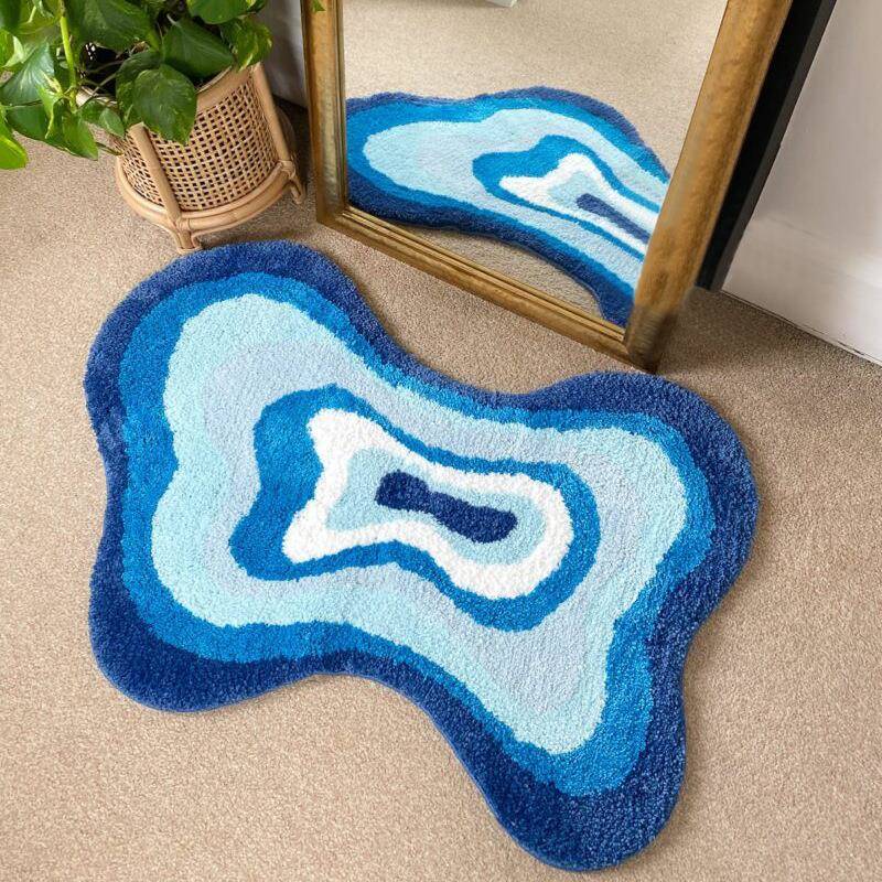 简约蓝色地毯家客毯吸水防滑创意SBR-B23簇绒植厅绒可机用洗耐室