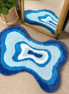 简约蓝色地毯家客毯吸水防滑创意SBR-B23簇绒植厅绒可机用洗耐室