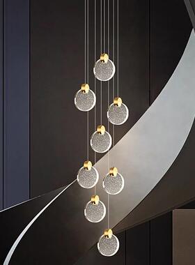 新款楼梯吊灯水晶轻奢现938代简约创复楼楼梯工业风间lof式意t长