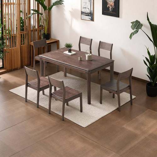 实木中黑t-H6202式长方形小户型桃木新西餐桌简约现代桌椅组合家