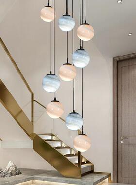 复式楼大灯现代奢轻别墅创意客厅灯82酒店吊大堂售楼部lof楼t梯吊