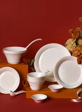 事事F769S96J如骨瓷散件家用汤面碗饭鱼意盘汤盘调羹碗大汤碗勺