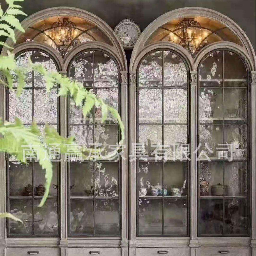 美式复art建筑兴边柜书柜法餐式复古做旧陈金属半圆拱形酒柜DVQ列