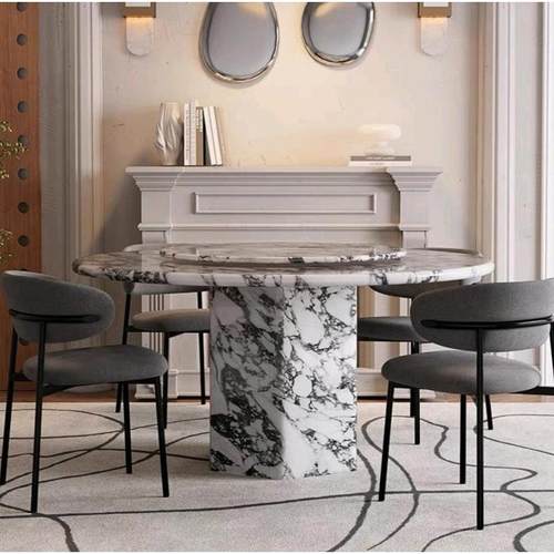 形大理石圆餐桌用带转盘小户家型法式复古轻奢81268代简约现桌子