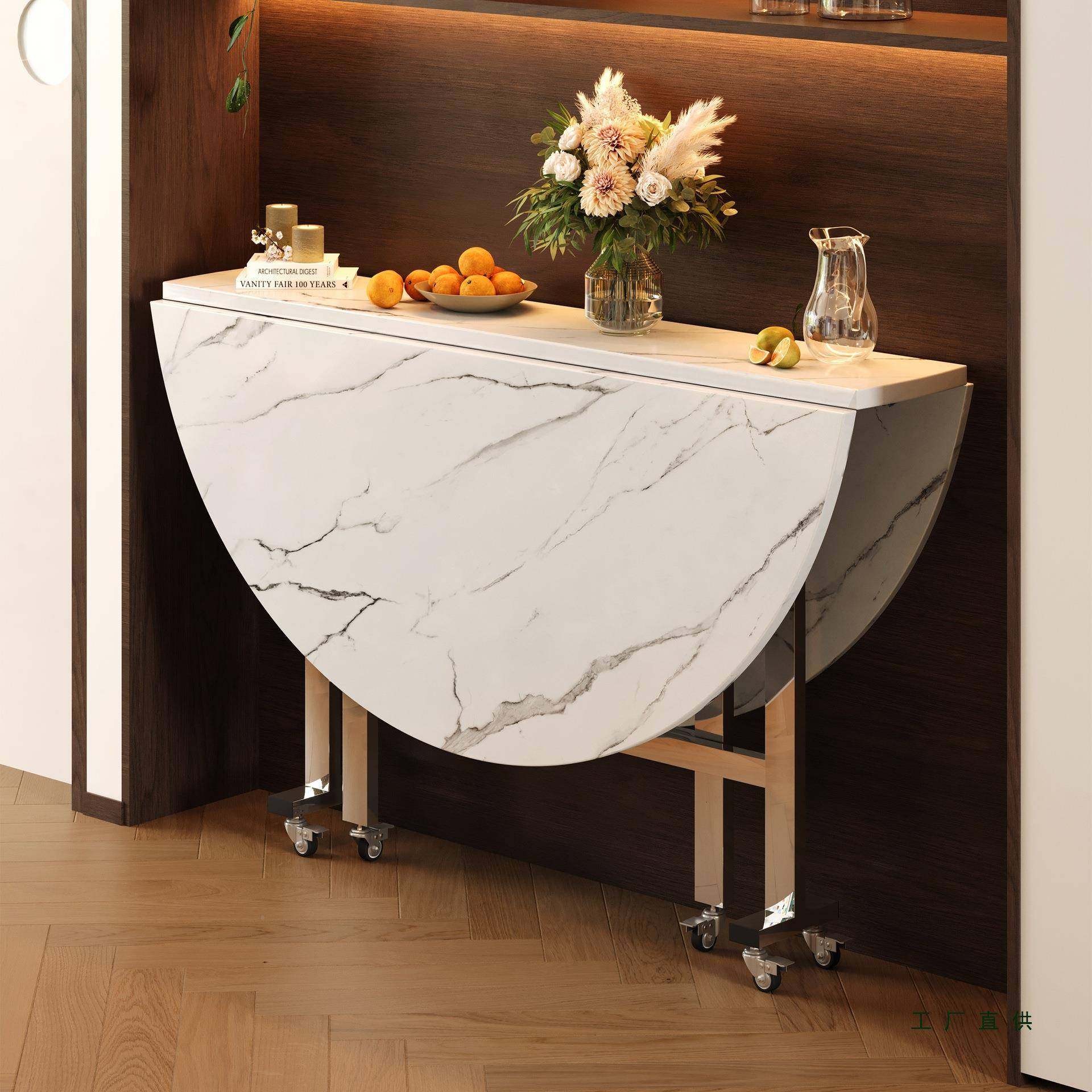 折叠圆桌家用小户型可动折叠移桌简易出房饭桌1F5M6JM560人转盘租