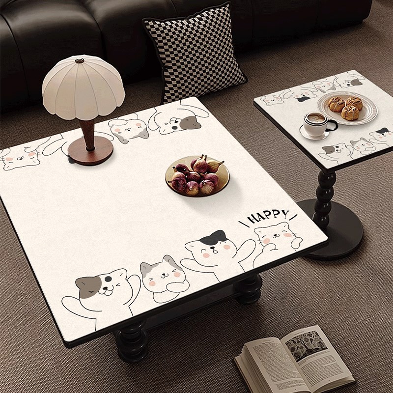 卡通正方形茶几桌垫小方桌餐桌防水防油防烫防滑pvc皮革桌布x
