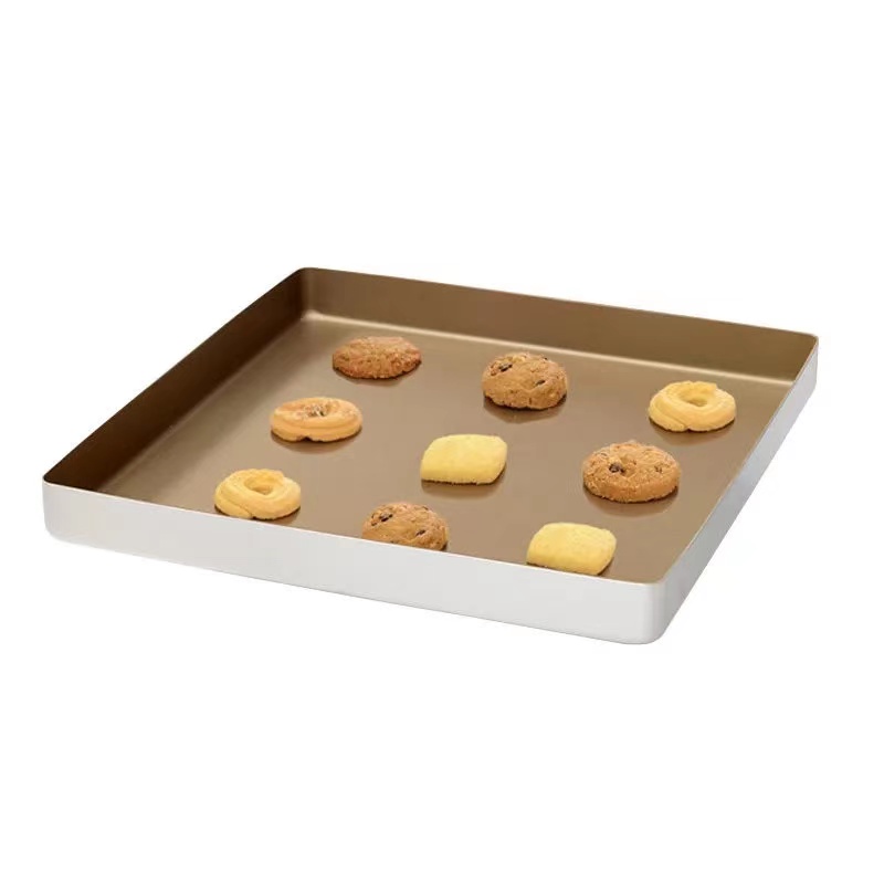 古早糖雪花酥瑞士卷用正方形直角金色不粘铝制家用烘焙28cm烤盘