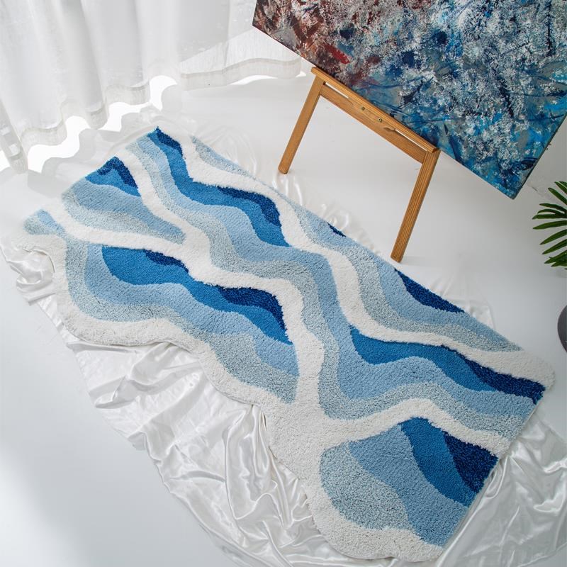 海浪现代简约卧室床边地毯加厚房间飘窗垫沙发茶几高级感植绒地垫
