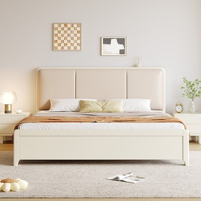 白色实木床1.米现代简约软包奶油风床单人床主卧2米x2米2大床