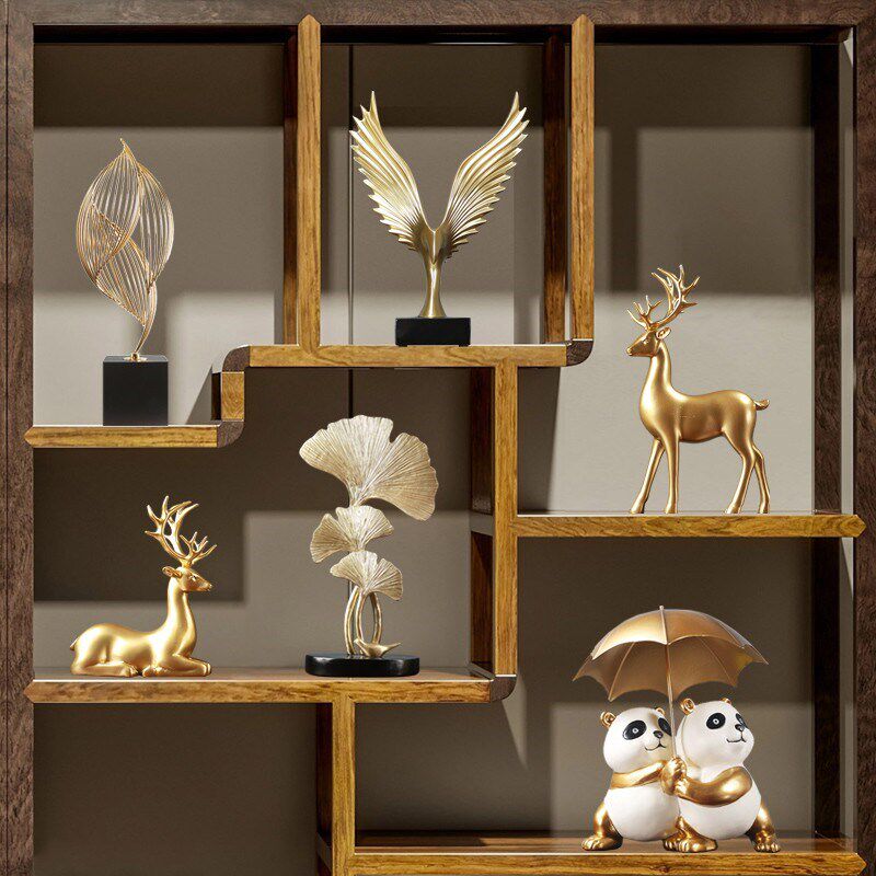 高级感酒柜摆件富贵鹿家居客厅玄关样板间装饰品套装展示柜工艺品