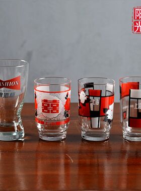80年代90年代天津上海 印花怀旧老物件茶杯啤酒杯水杯杯子 玻璃杯