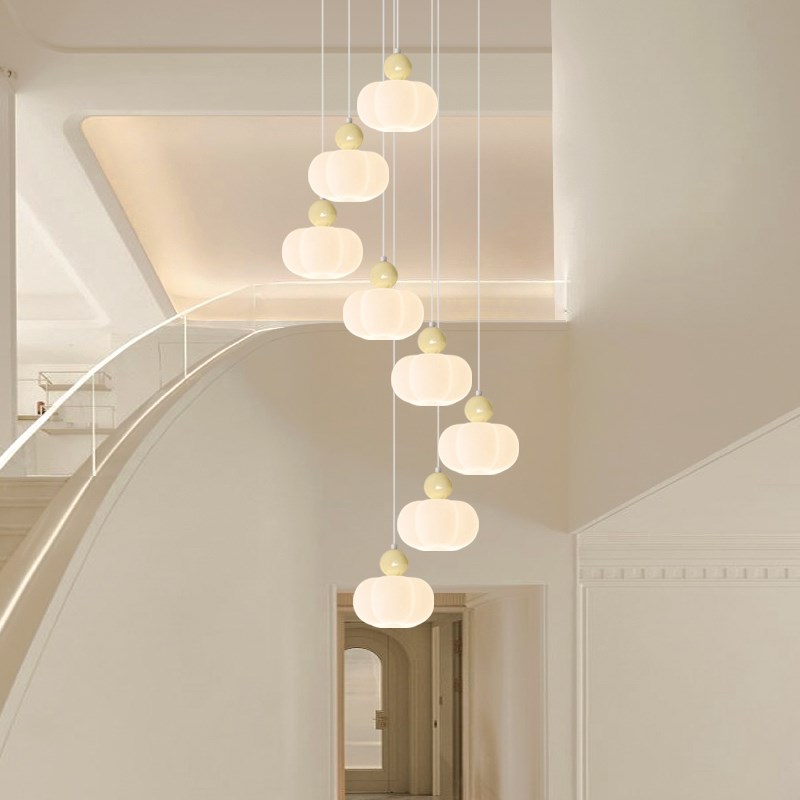 奶油风现代简约新款楼梯吊灯长吊灯别墅复式楼挑空大厅创意云朵灯