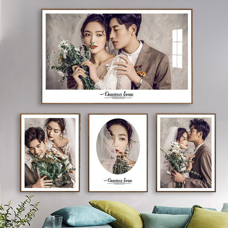 影楼婚纱照相框挂墙结婚照片放大卧室来图定制木纹黑白色打印制作