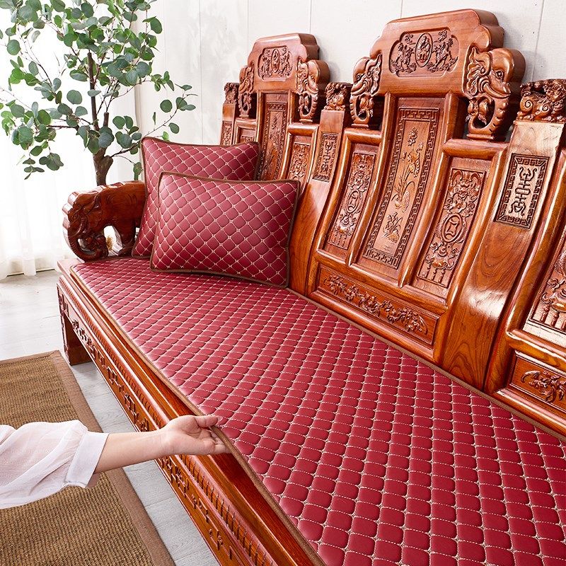 中式红木沙发皮坐垫四季通用实木皮革凉垫夏季餐椅坐椅凉席垫定制