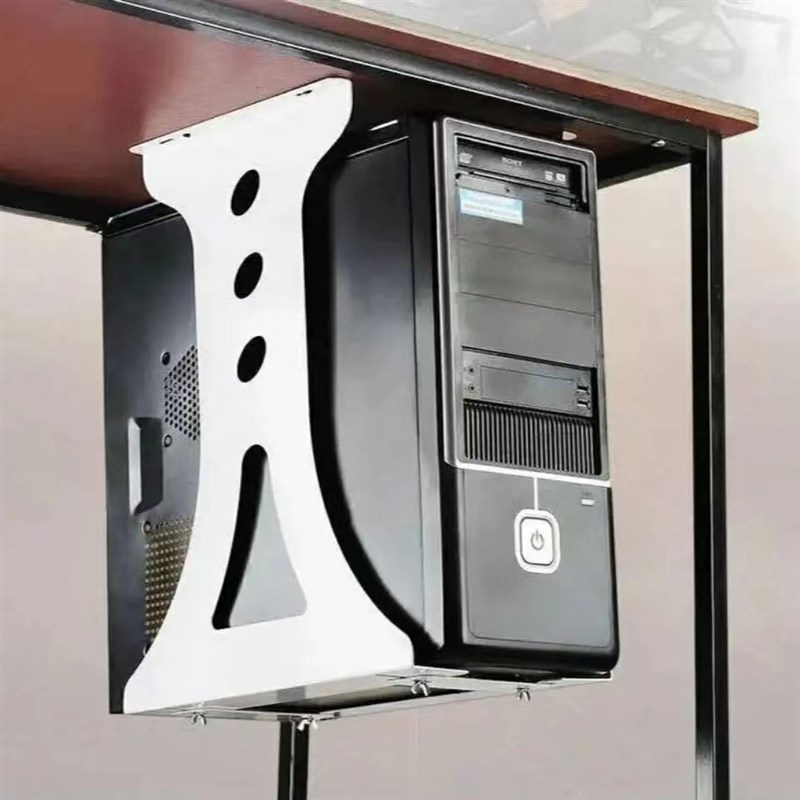 电脑主机悬挂式托架办公桌下悬空挂式可调节金属支撑架吊装支架