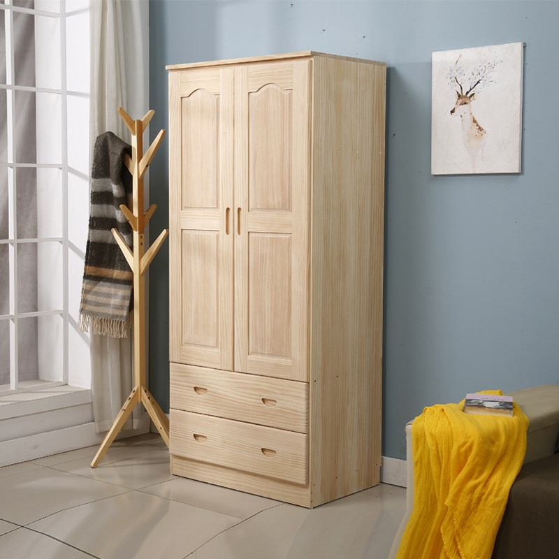 全实木衣柜家用卧室出租房简约小户型定松木儿童小衣柜纯木衣橱